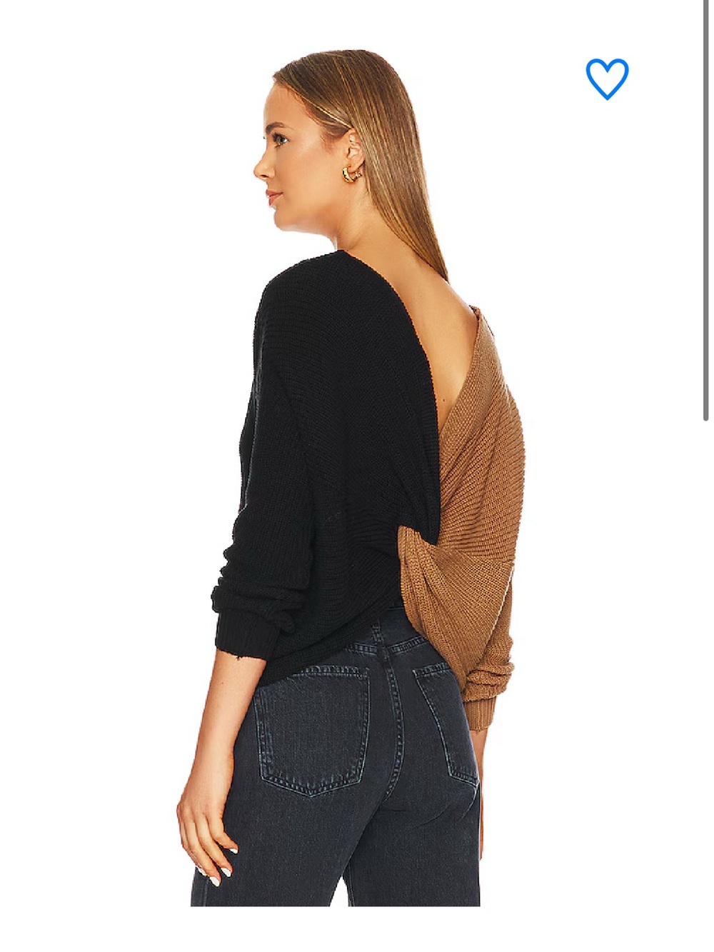 Superdown Trish Knotted Back Off the Shoulder Color Block Sweater Brown Medium
